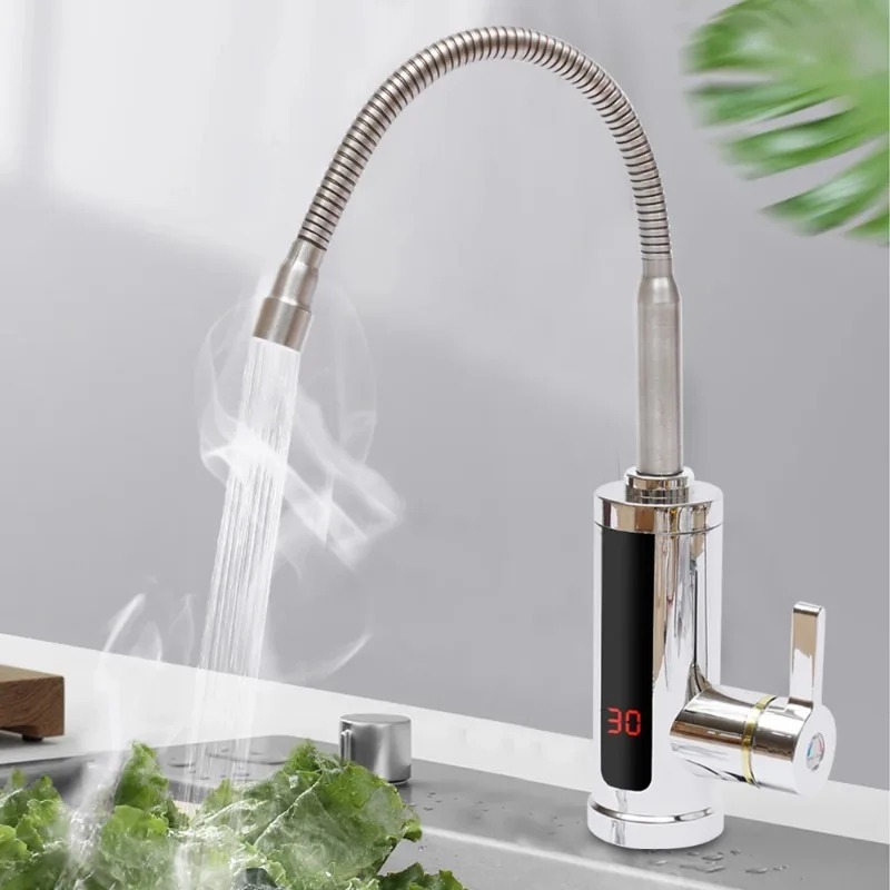 3KW インスタント温水タップ 360 度回転可能なキッチンの蛇口 LCD 温度表示付き