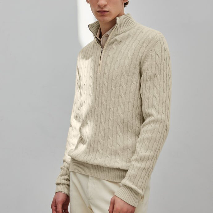 メンズ クラシック スタイル ビッグ ケーブル ニット カシミア セーター ジッパー閉鎖工場直販 冬用クラシック メンズ カーディガン