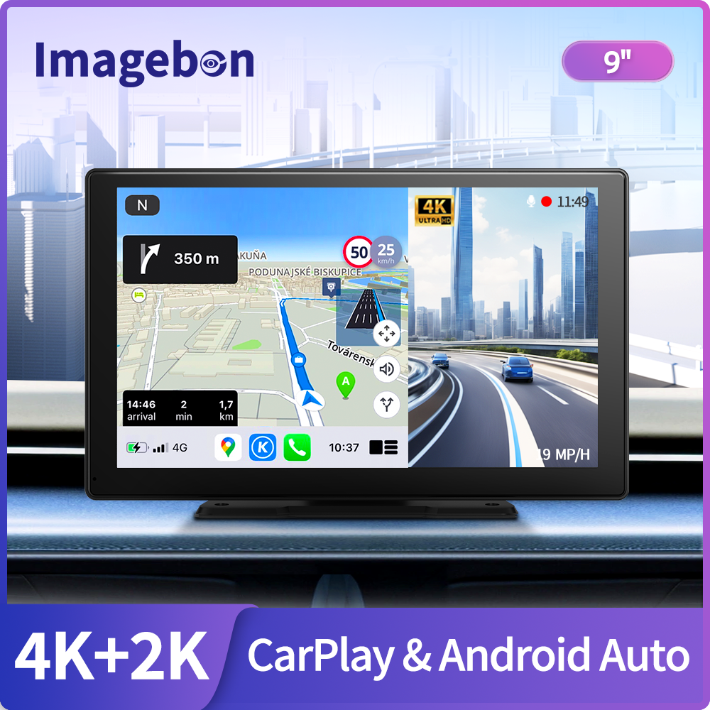 Imagebon 9 インチ 4K カー DVR ワイヤレス CarPlay