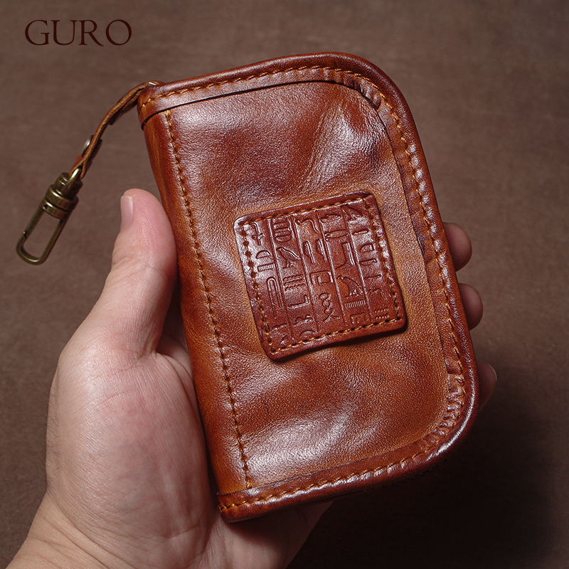 GURO 高級本革車のキーバッグ男性女性ヴィンテージ小銭入れ多目的財布カードホルダー家政婦ホームオーガナイザー