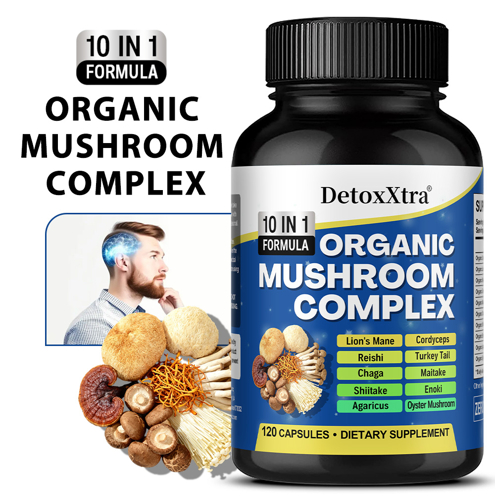 Mushroom Complex Capsules – Lions Mane, Reishi, Cordyceps, Chaga, Immune Support, Memory, Focus, Stress Relief & Energy Boost