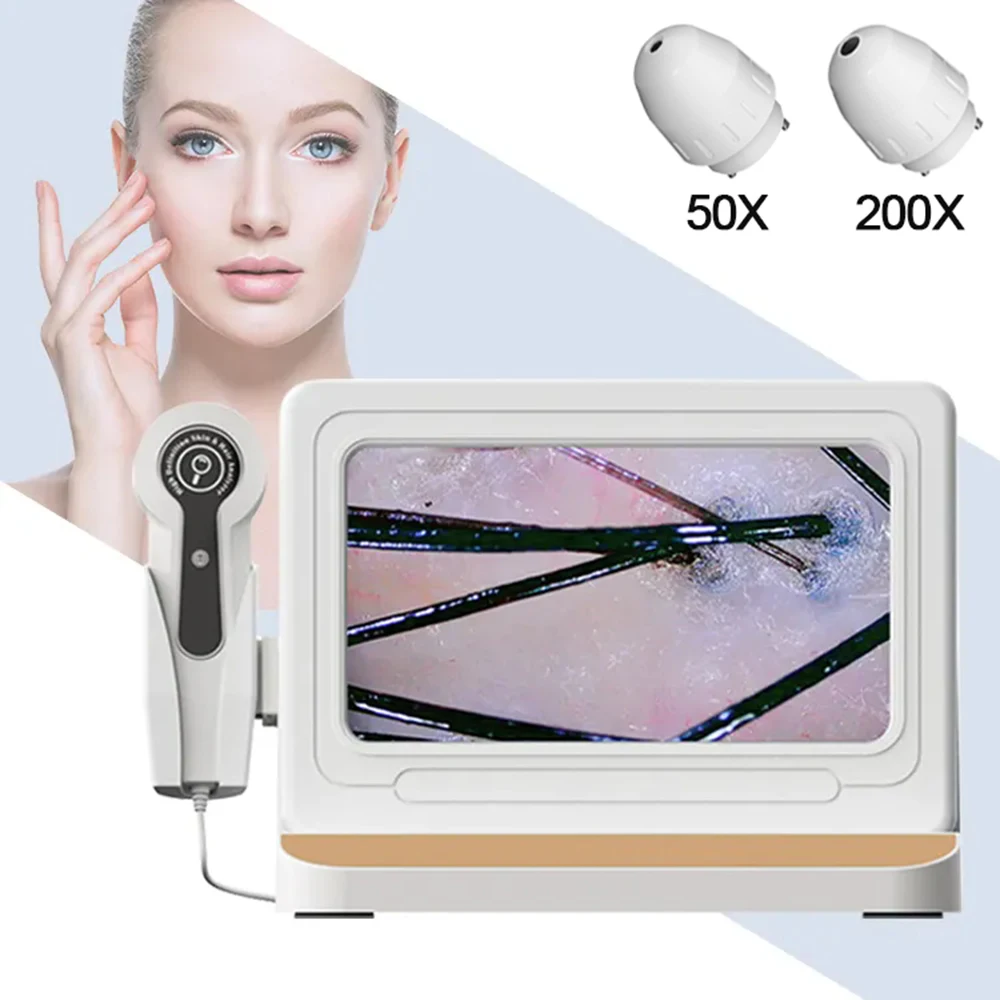10 インチ LCD デジタルヘアスキンアナライザー頭皮検出器顕微鏡毛包テストおよび皮膚分析拡大鏡 50/200X