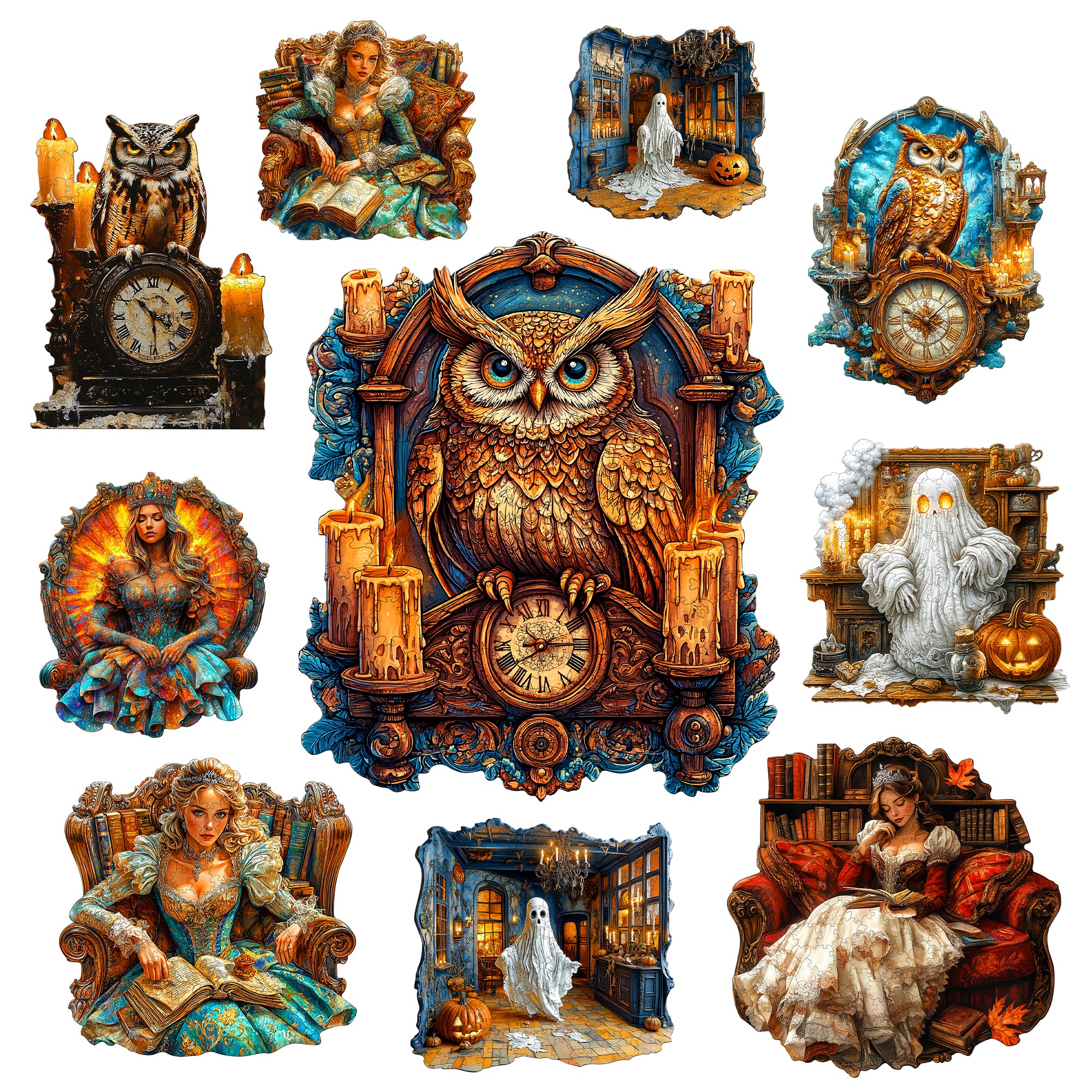 フクロウと女王のテーマ木製ジグソーパズル木製装飾絵画クリスマスとハロウィーンのギフトおもちゃティーンと子供のため