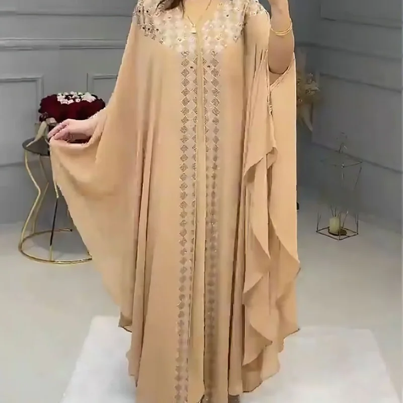 2025 New Middle East Arabian Abaya Femme Chiffon Robe Femme Musulman Elegant Pearl Islamic Women's Dress for Europe and America