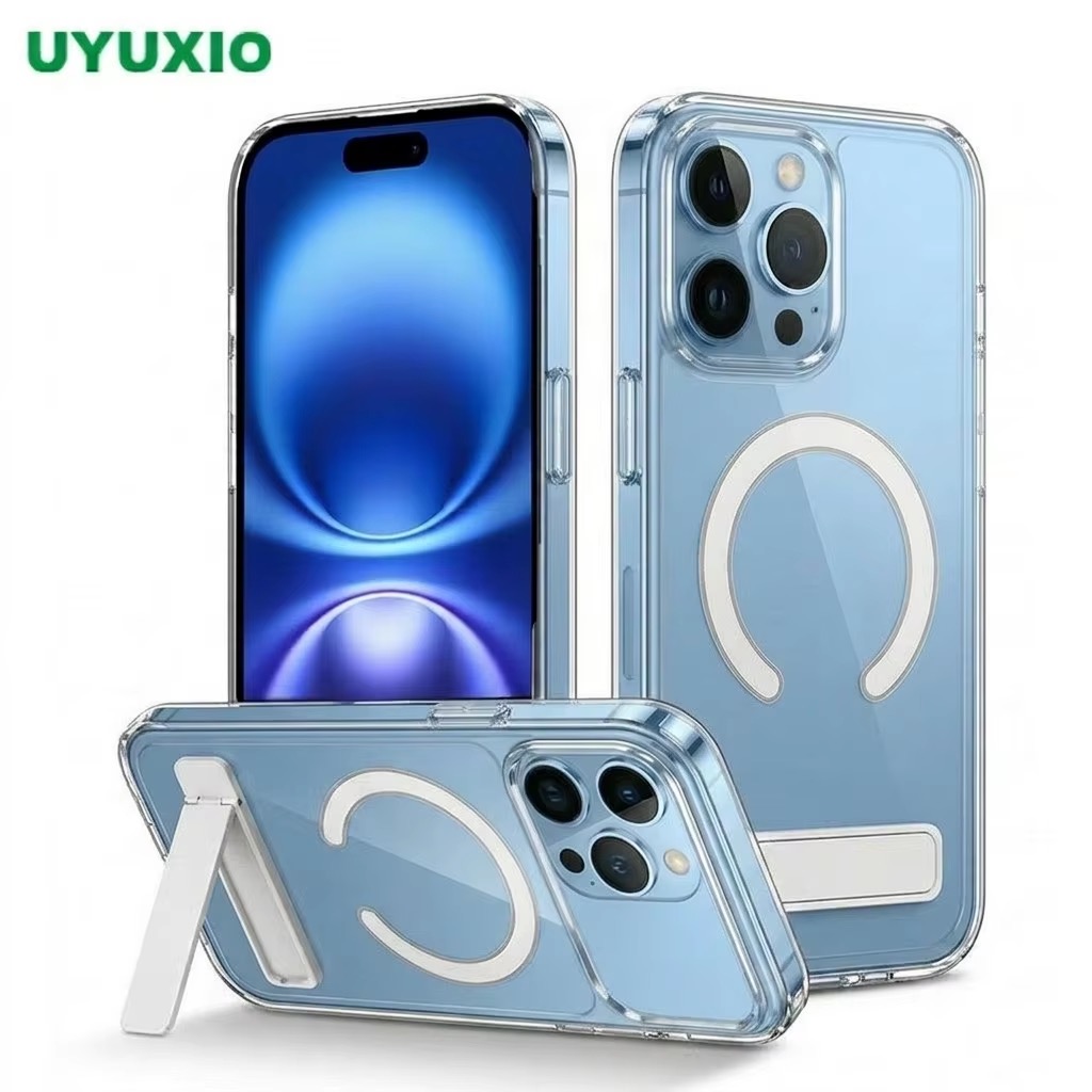 キックスタンド付きクリア磁気ワイヤレスケース iPhone 11 Pro Max Mini 14 13 17 12 15 16 シリーズ携帯電話シェルとホルダー