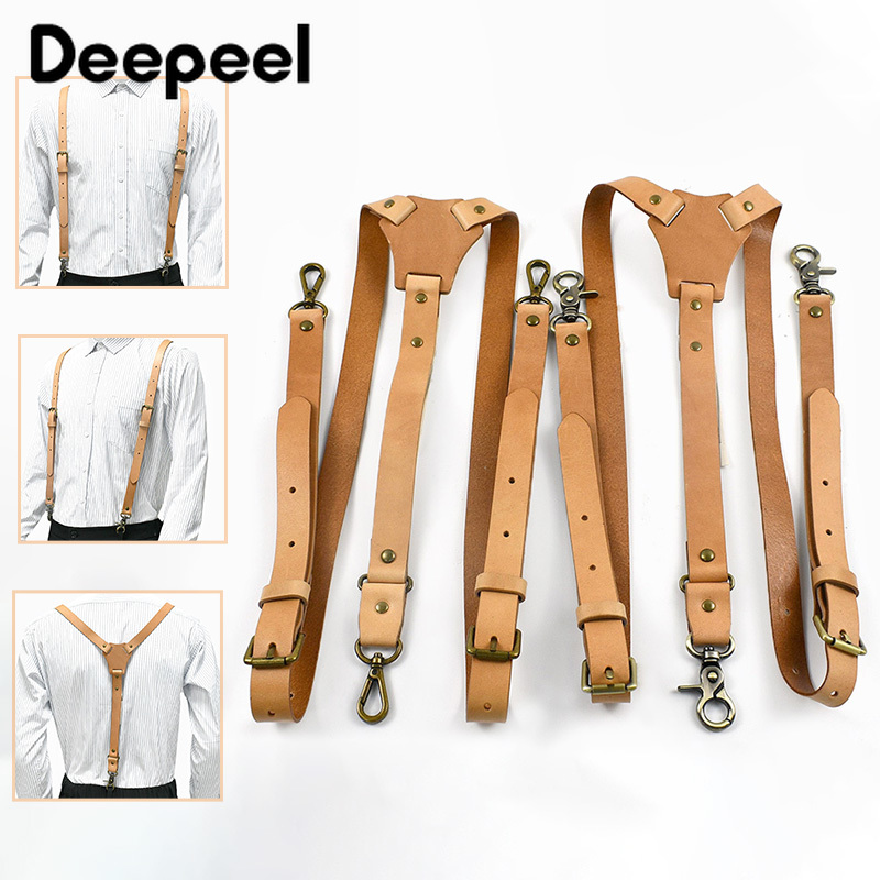 Deepeel 2*100 センチメートルメンズ本革サスペンダーヴィンテージブレースクリップ成人男性調整ハーネス DIY パンツジーンズ装飾アクセサリー
