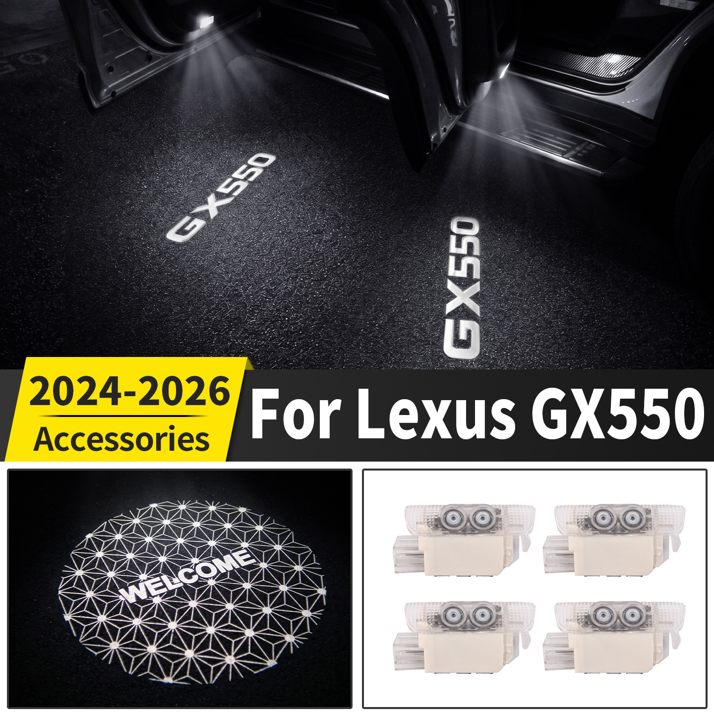 レクサス GX550 2024-2026 車のドアウェルカムライト LED ロゴ投影カーテシランプインテリアアップグレードアクセサリー
