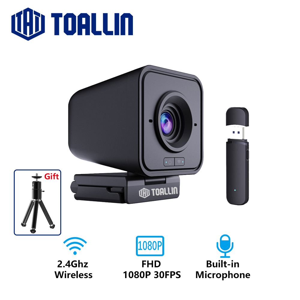 TOALLIN ワイヤレスウェブカメラ 1080P PC カメラ、マイク付き、2.4Ghz ワイヤレスウェブカメラ TikTok/YoTube ストリーミングビデオ通話用