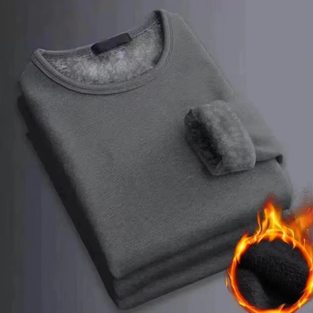 冬のメンズ長袖サーマル Underwer Tシャツフリースボトリングシャツラウンドネックシャツファッションプラスベルベットパッド入り Tシャツ