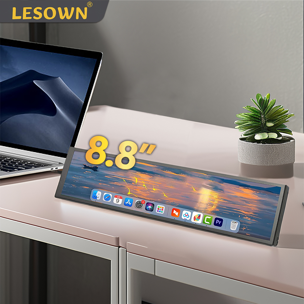 LESOWN 8.8 inch Stretched Bar LCD Monitor 1920x480 IPS Touch HDMI Portable Widescreen Strip Display for Aida64 PC Case Laptop