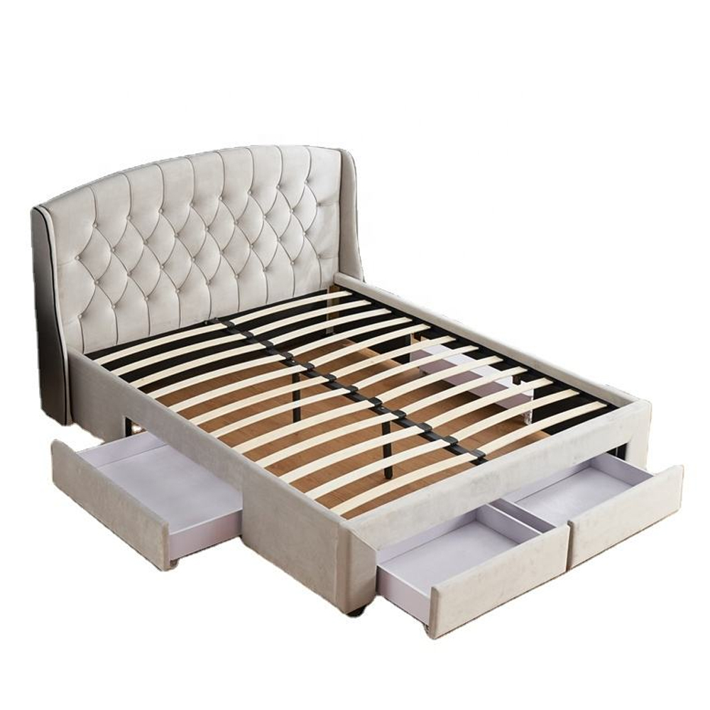 # Modern Tufted Soft Button Upholstered Cheap Double Single Queen King Size Fabric Storage Bed Frame With Storage Drawers