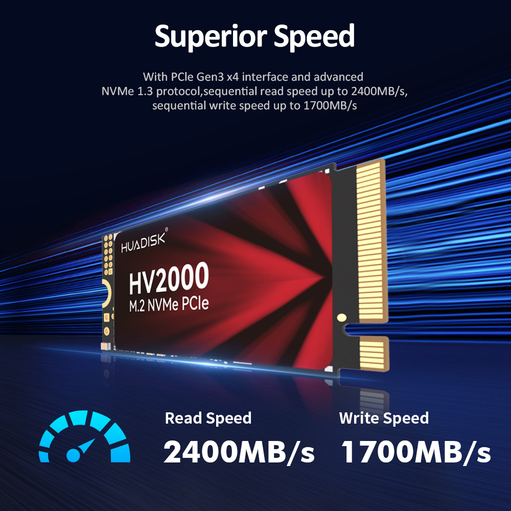 HUADISK NVMe M.2 SSD 2242 フォームファクター、PCIe Gen3.0 (128GB、256GB、512GB、1TB) ラップトップおよびデスクトップ用内蔵ソリッド ステート ドライブ