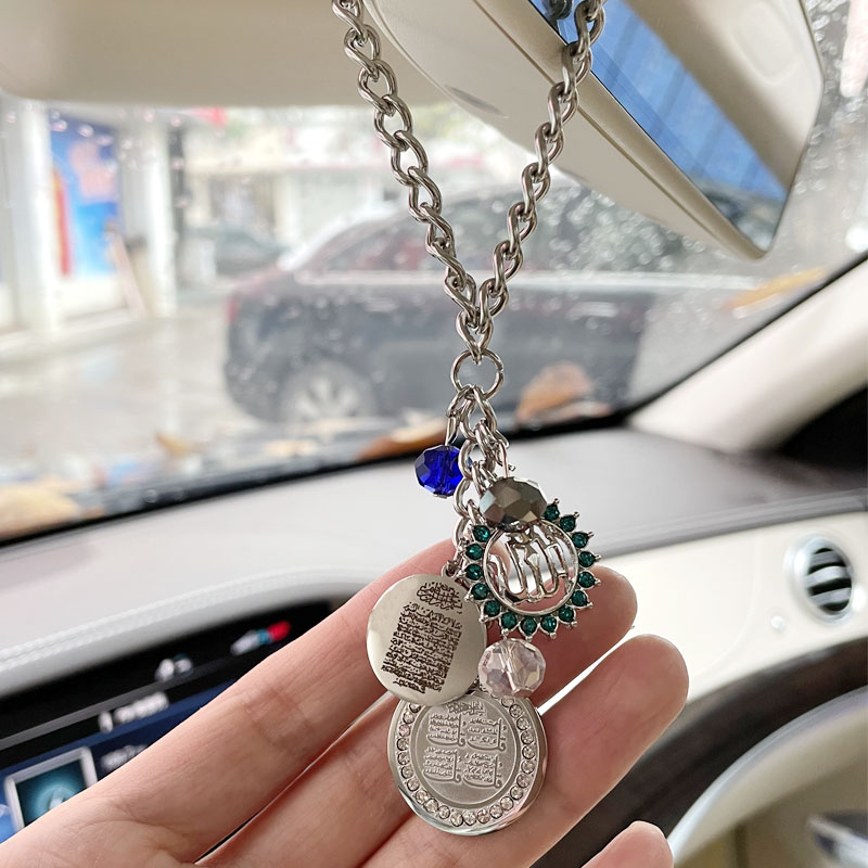 イスラムの車の受け渡しアッラー 4 Qul suras AYATUL KURSI ステンレス鋼車のペンダント