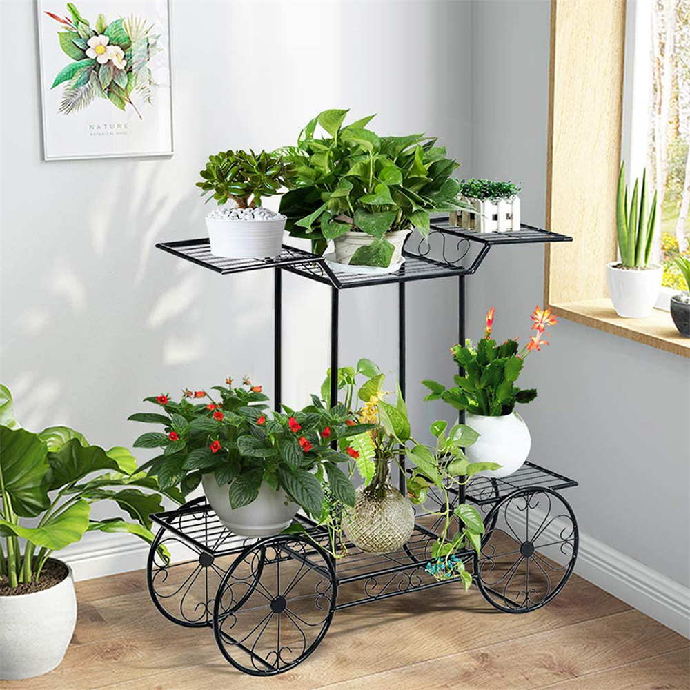 大型金属製植物スタンド屋内 6 段ガーデンカート植物ホルダー錬鉄製植物陳列棚ラック屋外装飾庭