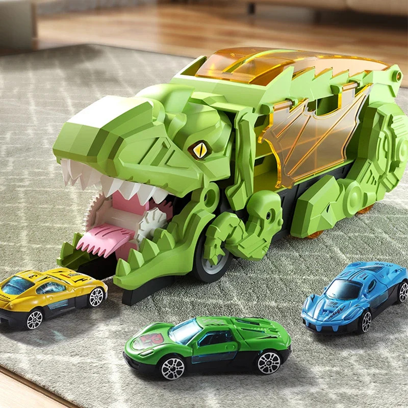 ニューキッズ合金恐竜輸送車のおもちゃ大型慣性車キャリアトラックプルバック車両動物リターンケージゲームホリデー gif