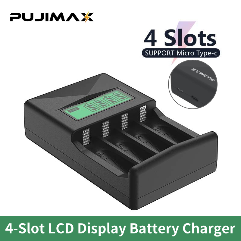 PUJIAMX 充電式バッテリー充電器 LCD ディスプレイ AA/AAA ポータブル アダプター USB ケーブル TypeC 電池インターフェイス急速充電ツール