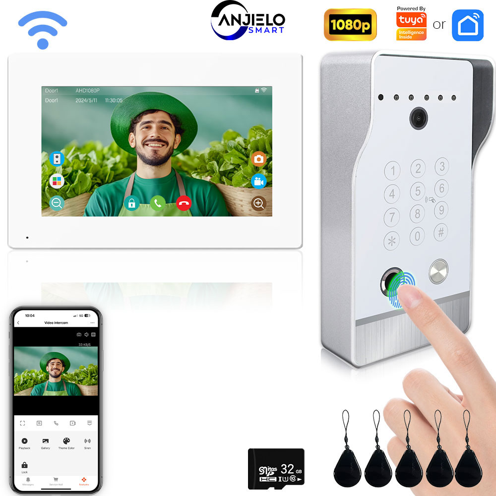 ANZIELO 高品質大型ドアベルビデオインターホンシステムホームアパートテレビ電話 Tuya スマート 5in1 ロック解除 1080P