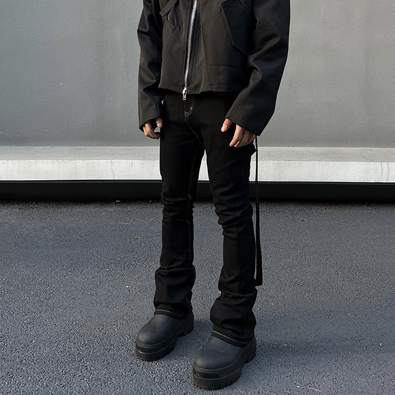 男性ファッションクールなスタイルストリートジーンズ男性毎日ホット販売基本黒デニムパンツスリムフィットカジュアルベルボトムデニムパンツ