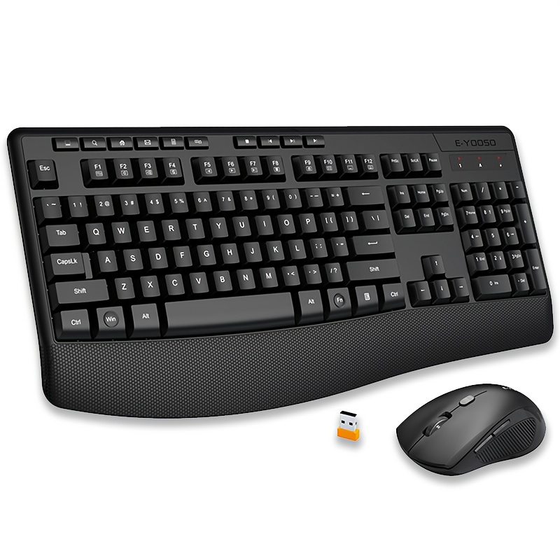 E-YOOSO 1 セット 2.4GHz ワイヤレスキーボードとマウスセット、人間工学に基づいたリストレスト、光学式動き検出、パソコン用
