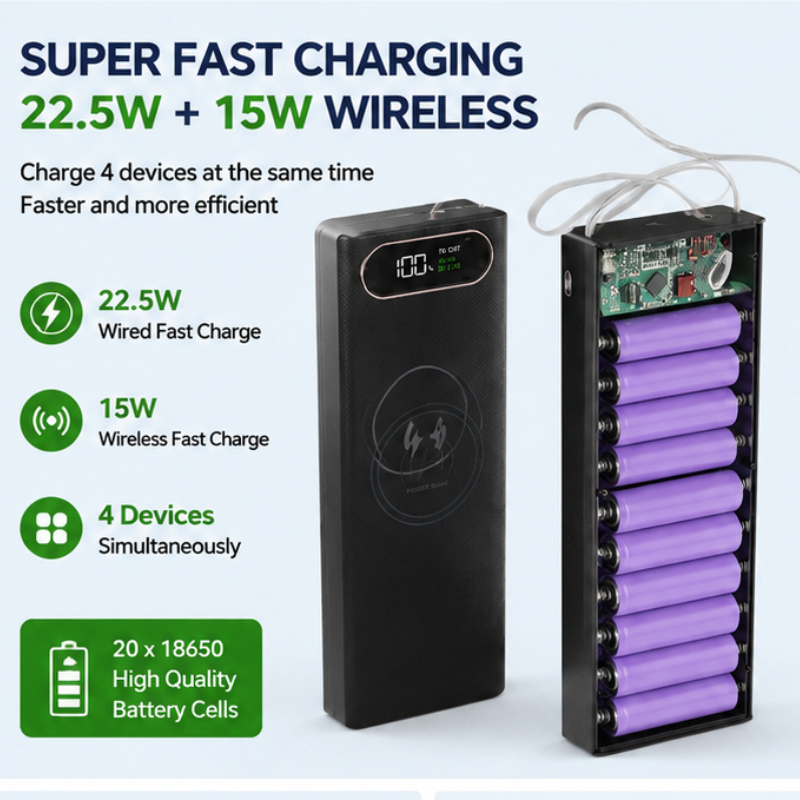 18650 バッテリー 20 セルポータブル電源銀行 22.5 ワット電源銀行非溶接シェル急速充電スリーブ素材