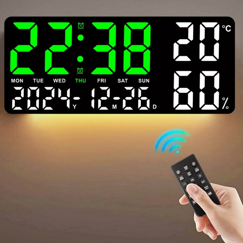 大型デジタル壁時計 7 色のムードライト 2 アラーム温度湿度日付置き時計 12/24 時間タイミングカウントダウン LED 目覚まし時計