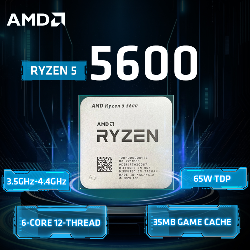 AMD Ryzen 5 5600 CPU: 6C/12T Zen 3 プロセッサー、4.4 GHz 最大ブースト、65W TDP、ソケット AM4 - メインストリーム パフォーマンス