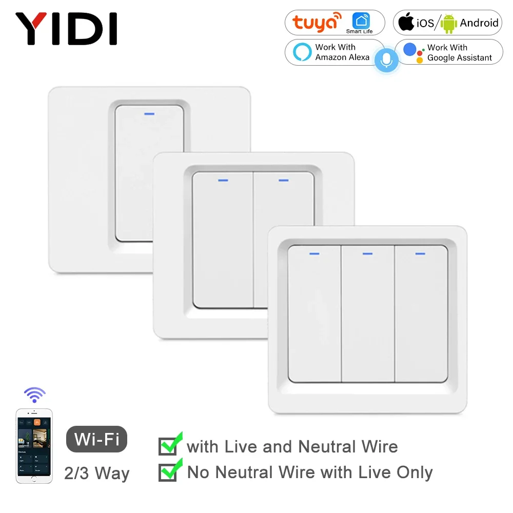 WiFi スマートウォールライトスイッチプッシュボタンワ​​イヤレスアプリリモート音声制御スマートライフ Tuya 1/2/3 ギャング壁スイッチ Google Alexa