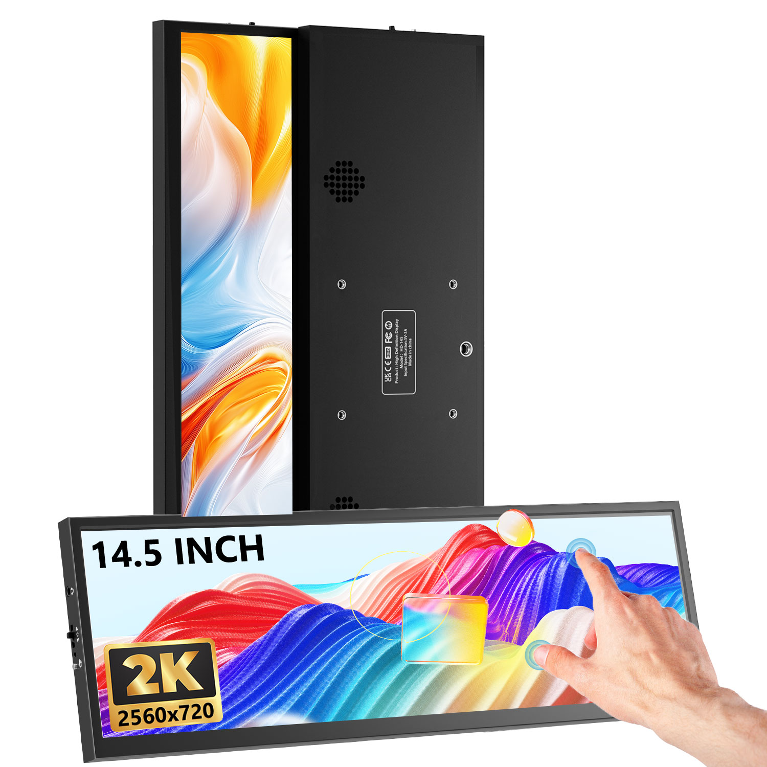 14.5 インチ 2K タッチスクリーン ストレッチ バー モニター 2560x720 IPS LCD、USB‑C 入力、PC ケース用タッチ セカンダリ ディスプレイ CPU GPU モニター