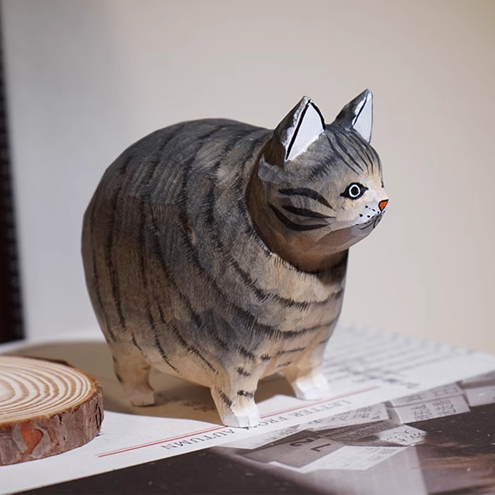 かわいい手作り木製トラ猫ジンジャー猫置物彫刻装飾ホームデスクトップ車像子猫オフィス装飾装飾木製