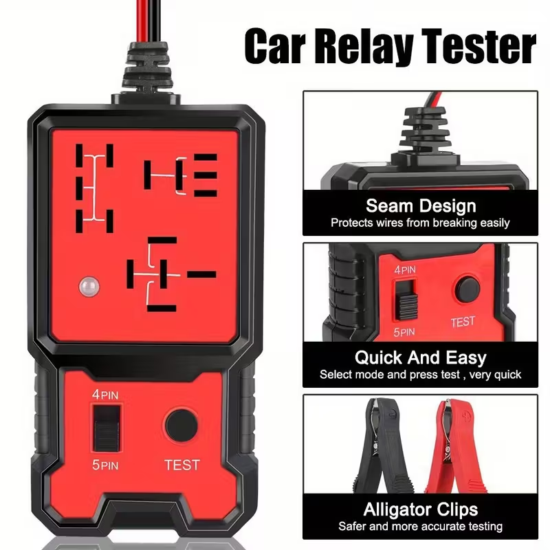 バッテリークランプ付きコンパクト12V自動車用リレーテスター - 明確な端子ディスプレイ、Spdtスイッチおよび銅接点を備えた使いやすい4ピンおよび5ピンリレーテスター、配線/バッテリー駆動(バッテリーは使用不可)