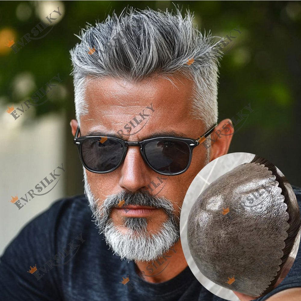 超耐久性フルスキン Pu ベースメンズかつら 100% 人毛 1B65 グレーブラックブラウンナチュラルヘアラインヘアピース脱毛ソリューション