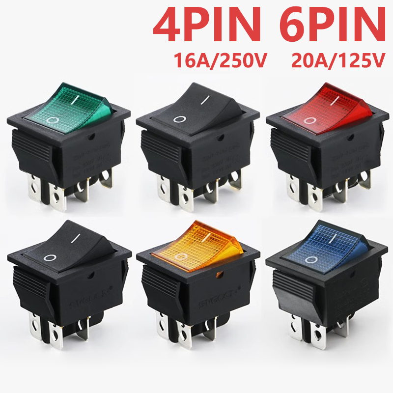 KCD4 ロッカースイッチオンオフ LED 16A 250V 220V T85 20A 小型 6Pin 4Pin ライト用 2 ポジショントグルスイッチ