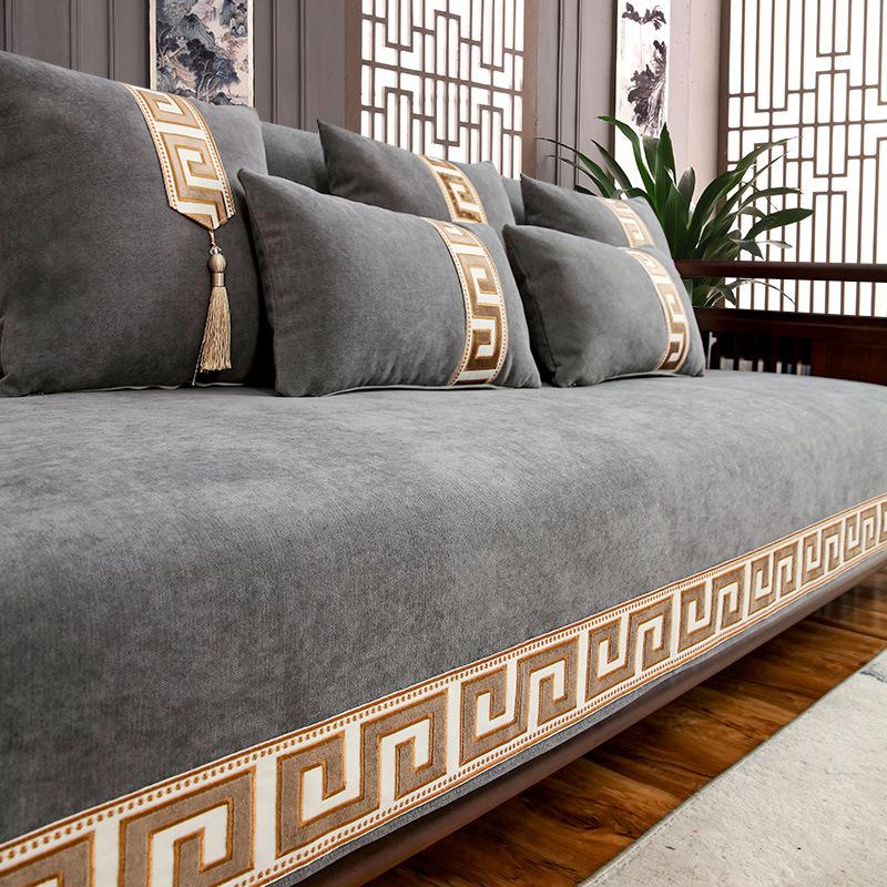 Chinese Style Chenier Sofa Cover Thickened Embroidery Wear Resistant Non Slip Couch Cloth Towel Straight Sofa Decor Seat Cushion