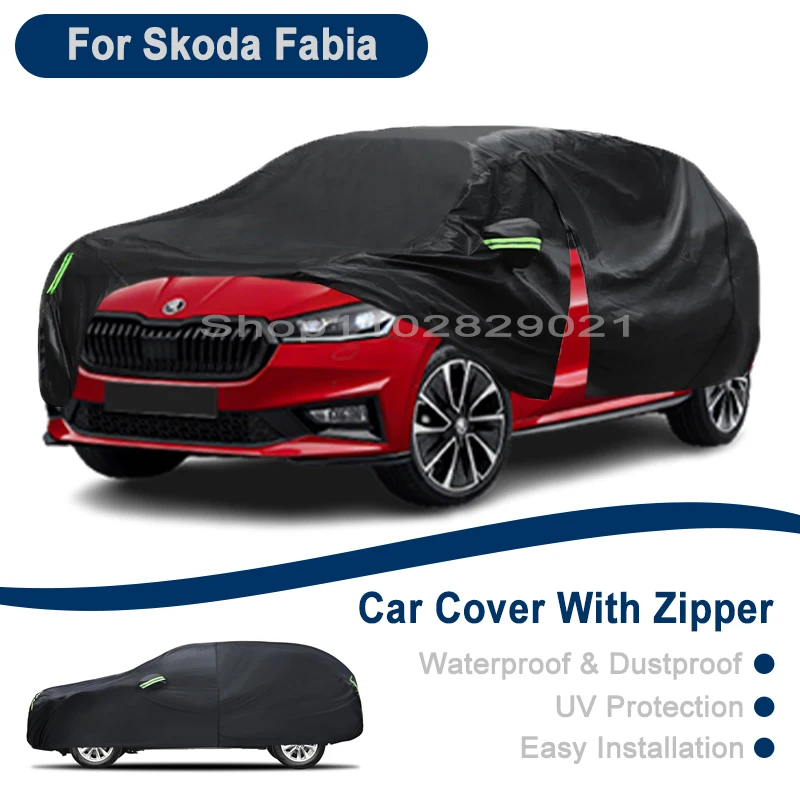 Outdoor Full Vehicle Cover For Skoda Fabia - Side Zipper Design, Waterproof Dustproof Sun Protection Car Cover