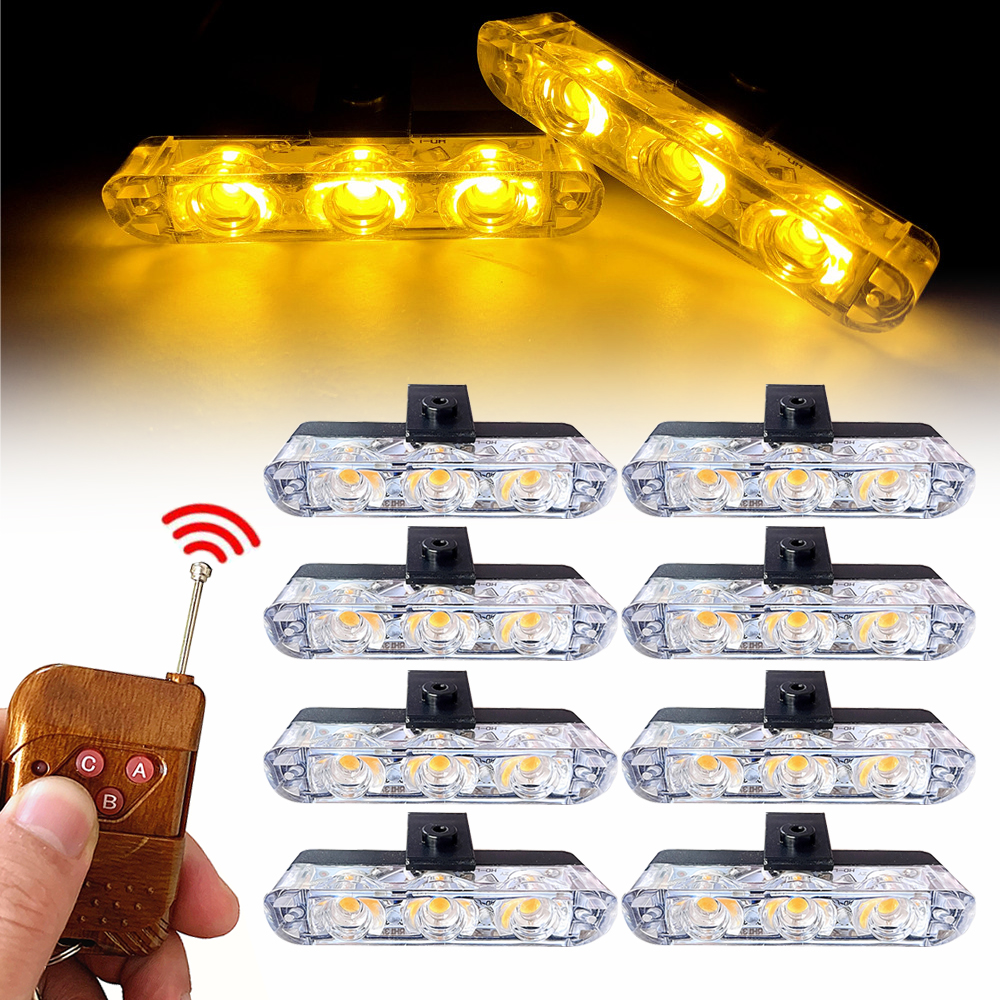 3LED 8 モジュール車グリルフラッシュライトワイヤレスリモコン警察緊急ストロボライトビーコン消防士警告信号ランプ