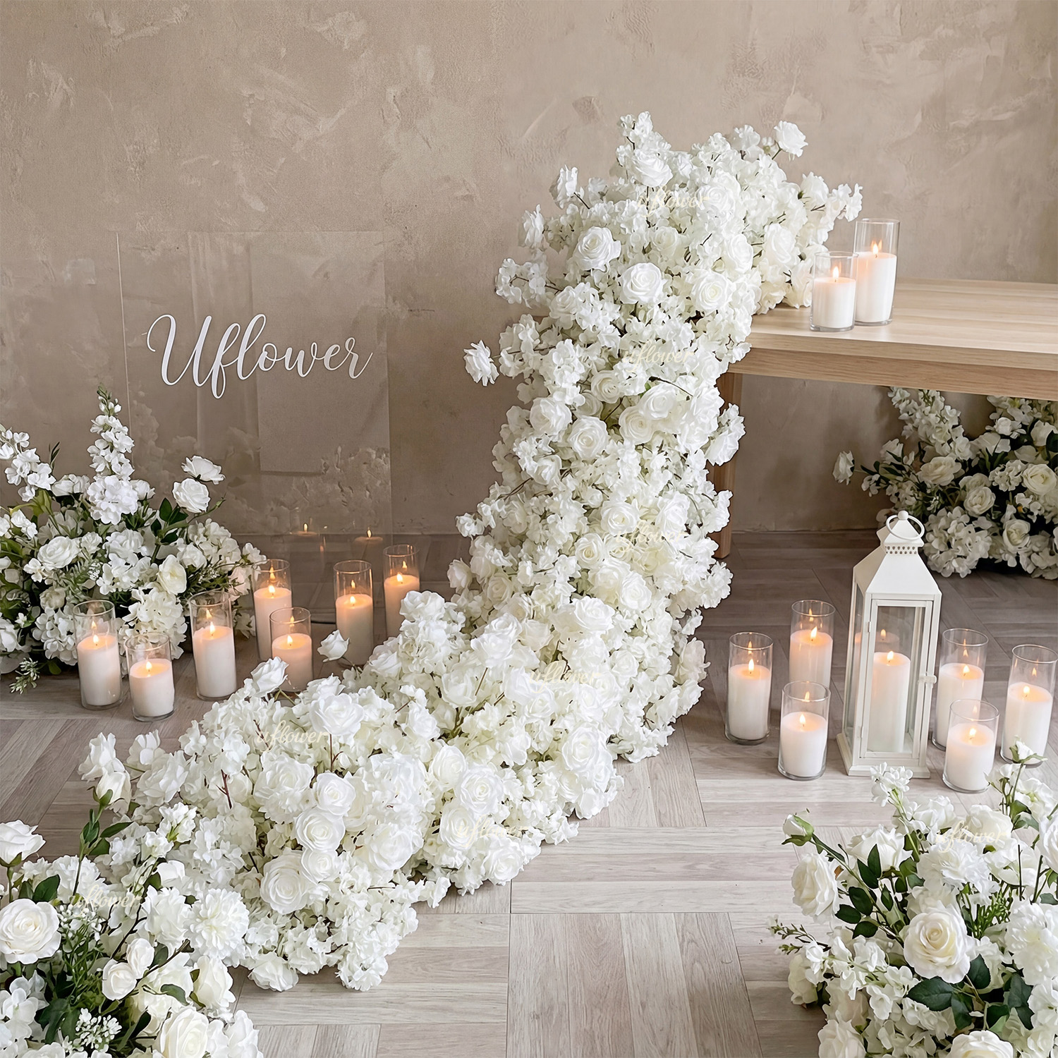 UFflower 200cm 造花桜の花結婚式の背景の壁の装飾パーティーの壁の装飾センターテーブルステージホーム用