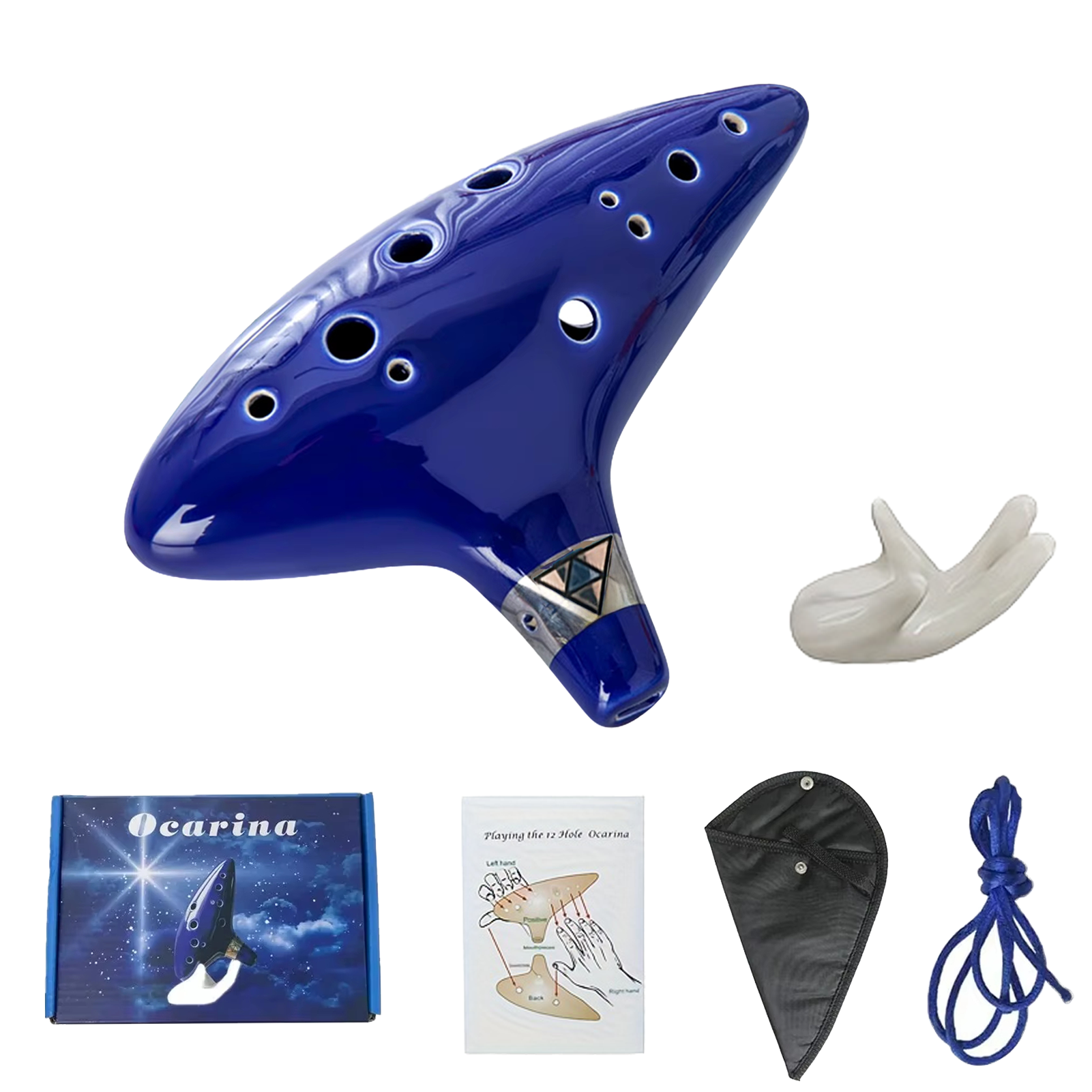 Miwayer 12 Hole Alto C Ocarina, Handmade Ceramic Wind Instrument with Song Book Lanyard Storage Bag, Blue