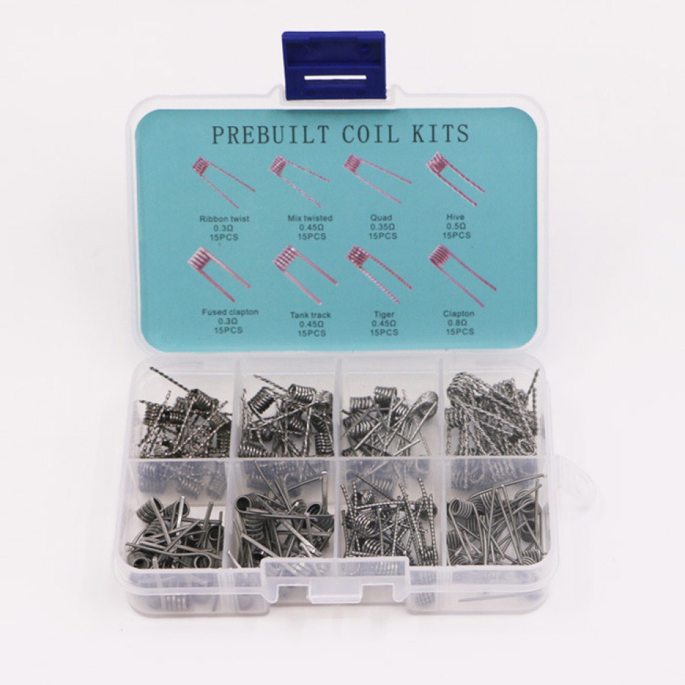 120PCS Prebuilt Coil Kits 0.3Ω 0.45Ω 0.35Ω 0.5Ω 0.8Ω 8 Kinds of Coils 15PCS Each Prebuilt Coil Kits