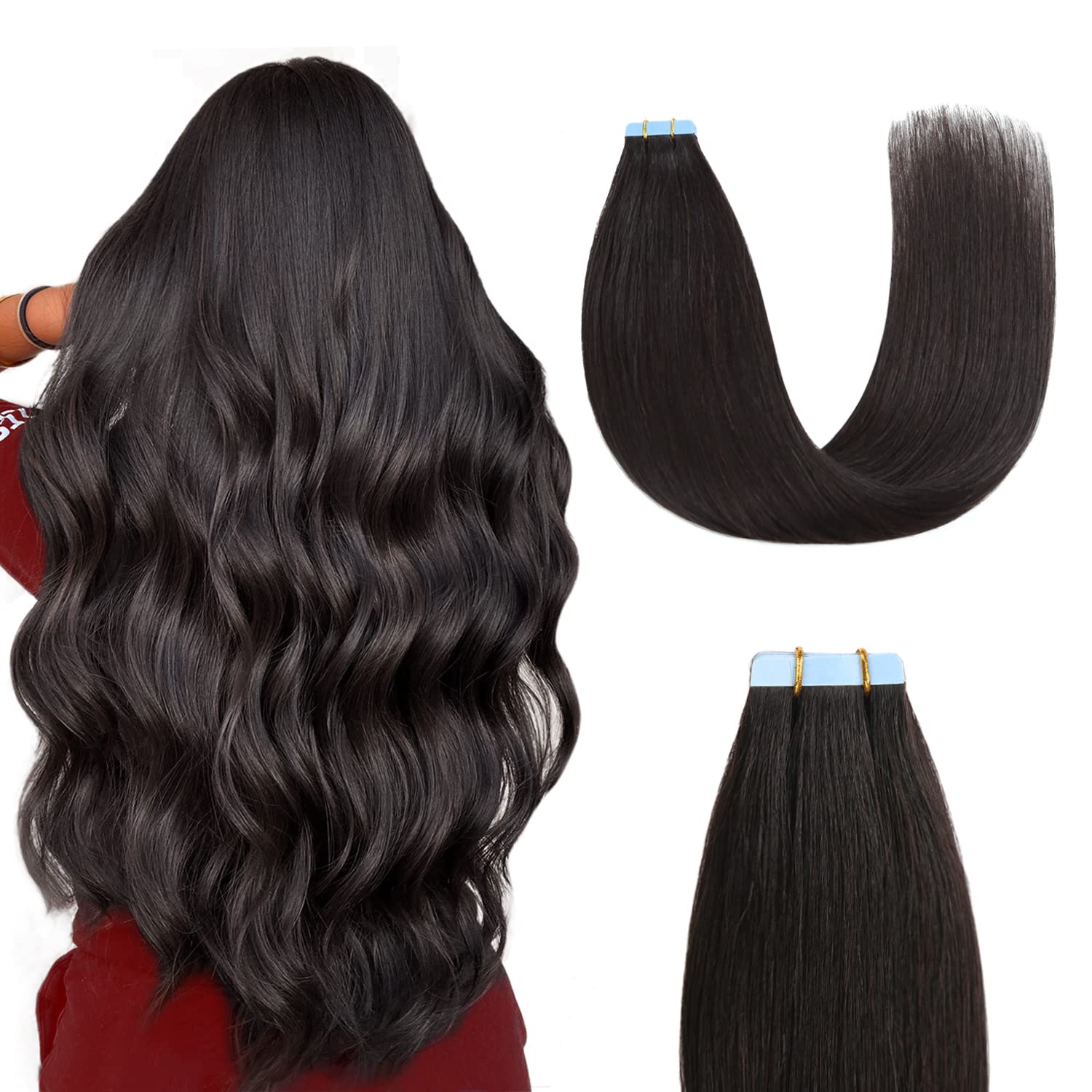 テープインヘアエクステンション 12-20 インチ 20 個セット 100% 人毛レミー横糸接着剤 細い髪太い髪に簡単に適用 インスタント