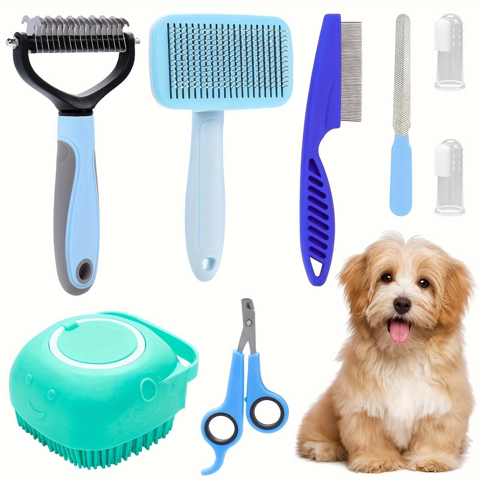 犬用ブラシ グルーミング 8 点セット、ペット用セルフクリーニング セット、ペット用爪切りとファイル付き、ノミ取り櫛、ペット用シャンプー バスブラシ、ペット用