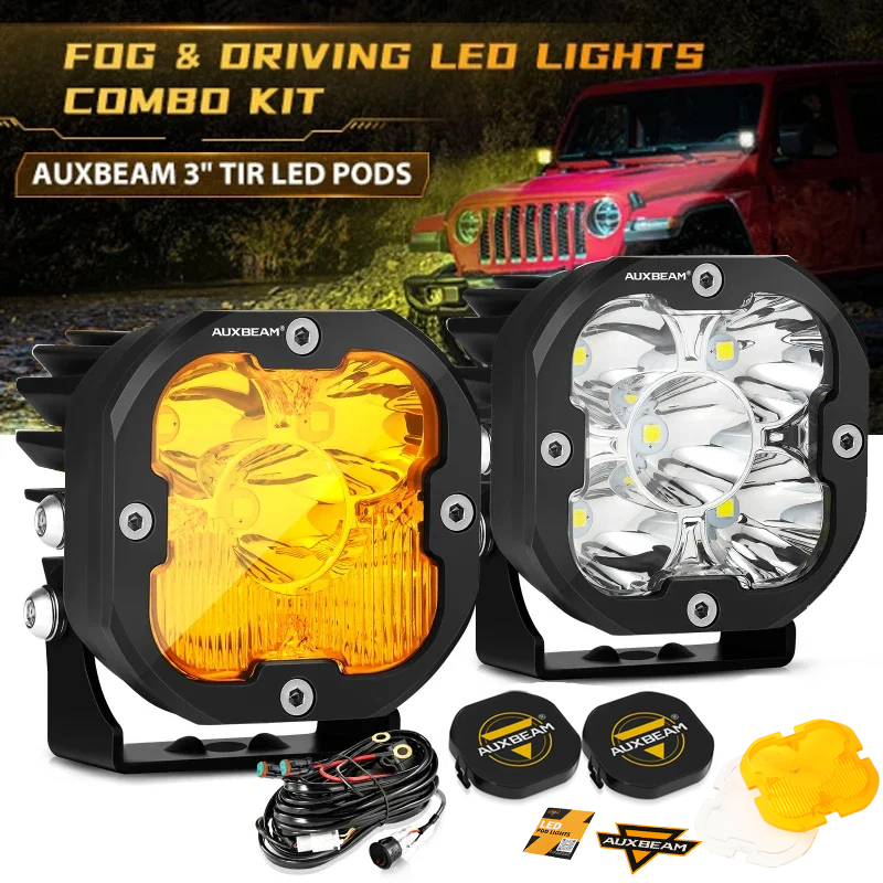Auxbeam 3 インチスクエア LED ワークライト 80 ワット 9600lm 046 ハーネスキット付きフォグライトドライビングライトトラックピックアップオフロードワークランプ