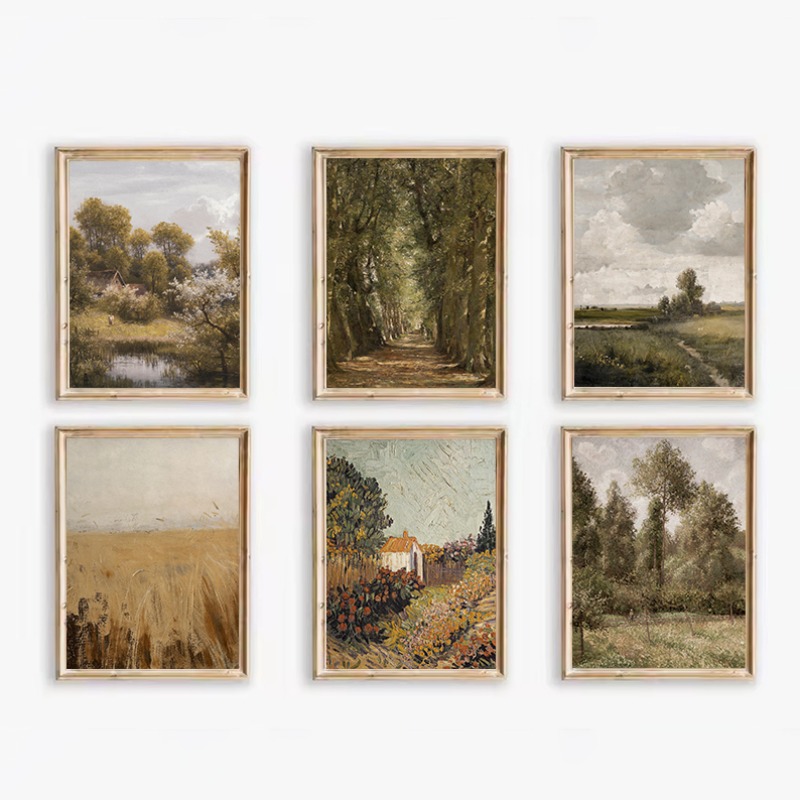 アンティークフランスカントリーフォレストグリーン風景ヴィンテージ農家ポスターキャンバス絵画壁アート写真家の装飾