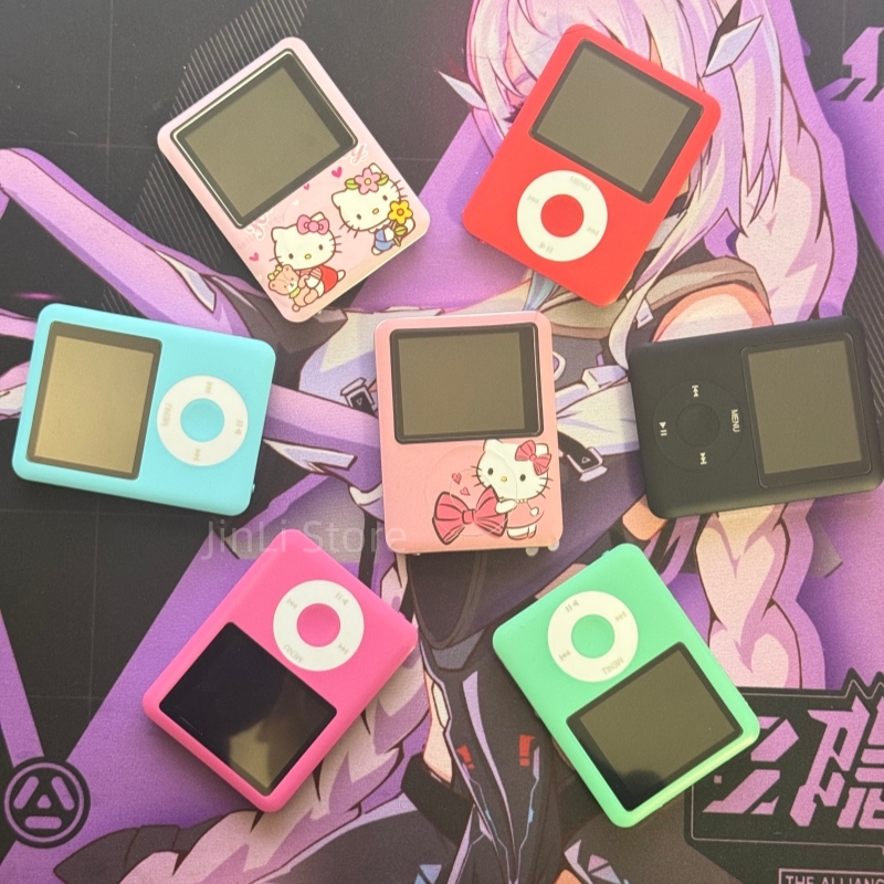 ホットハローキティ学生ミニ Mp3 漫画アニメポータブルスポーツプレーヤー保護ケースとヘッドフォン卸売新しい