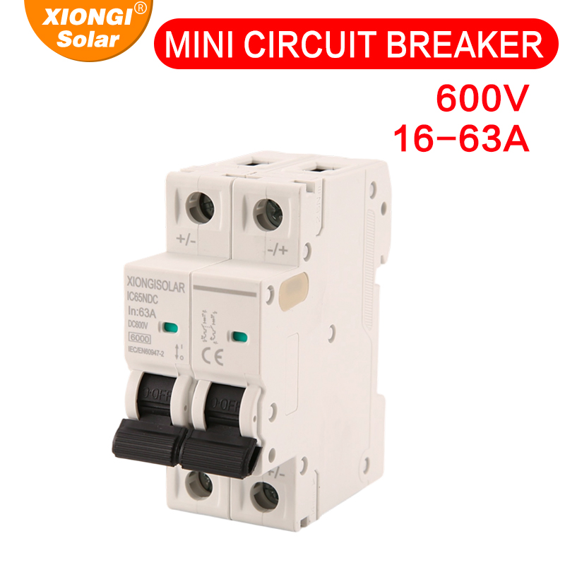 XIONGISOLAR Din レール 2P DC 600V ソーラーミニサーキットブレーカー 16A 20A 25A 32A 40A 50A 63A DC MCB 太陽光発電システム用