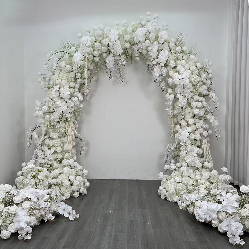 ロングウェディングホワイトカーブアーチ装飾花行宴会背景フラワーアクティビティセンタースタンドパーティー小道具ウィンドウディスプレイ600センチメートル
