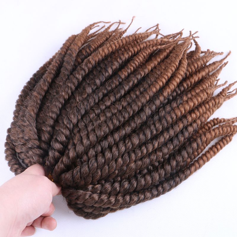 高級編組 12 "12 ストランド/パック 4 パック/ロットオンブルブラウンかぎ針編み三つ編みマンボツイスト人工毛エクステンション