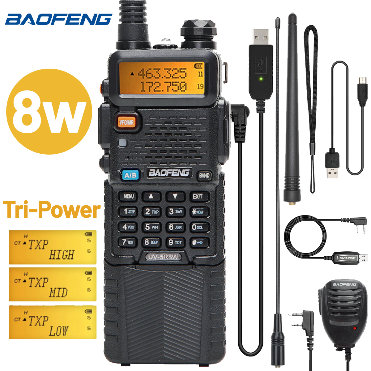 Baofeng UV-5R 8 ワット 3800 トランシーバー トライパワー デュアル バンド VHF UHF ポータブル長距離ハイパワー ハンドヘルド CB ハム双方向ラジオ