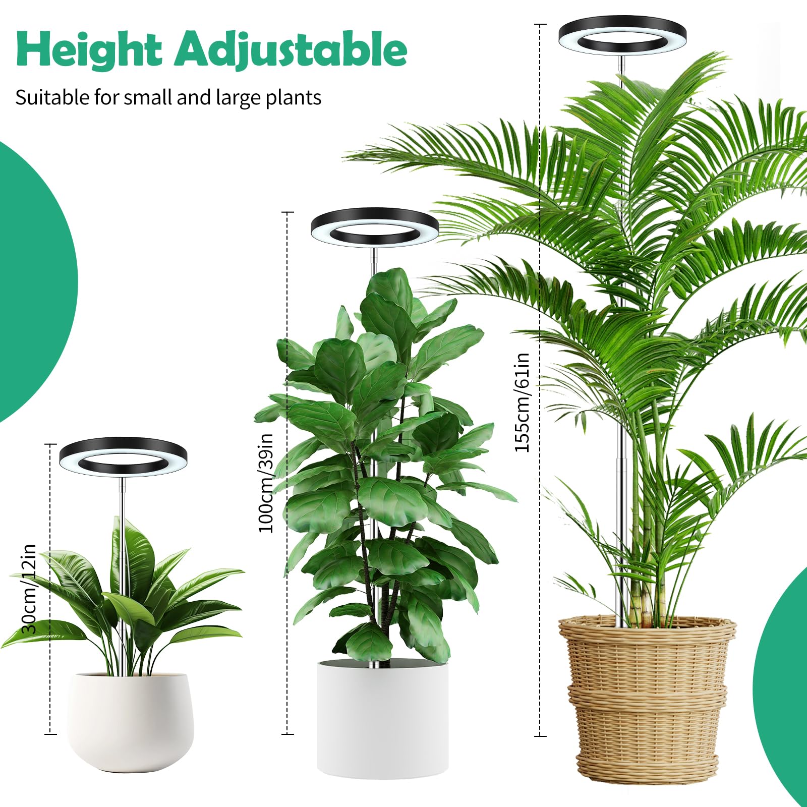 植物育成ライト、自動オン/オフタイマー付き高さ調節可能3H/9H/12H、10段階調光可能な明るさ、家庭用デスク植物照明に最適