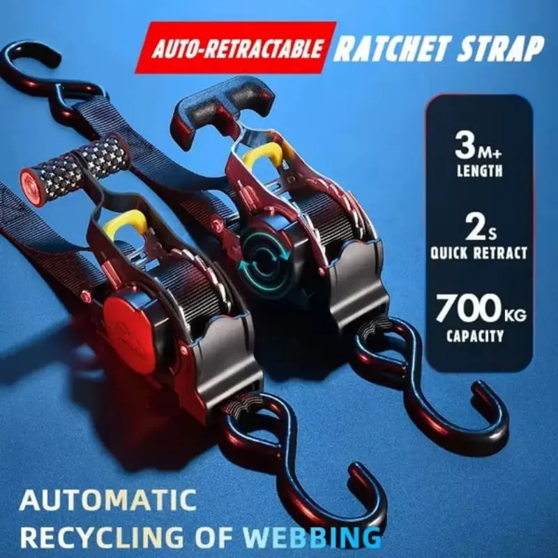 自動ストラップ貨物テープ格納式ベルトオートバイ用ラチェットストラップ荷物荷物ストラップラチェットテンショナーベルト車用