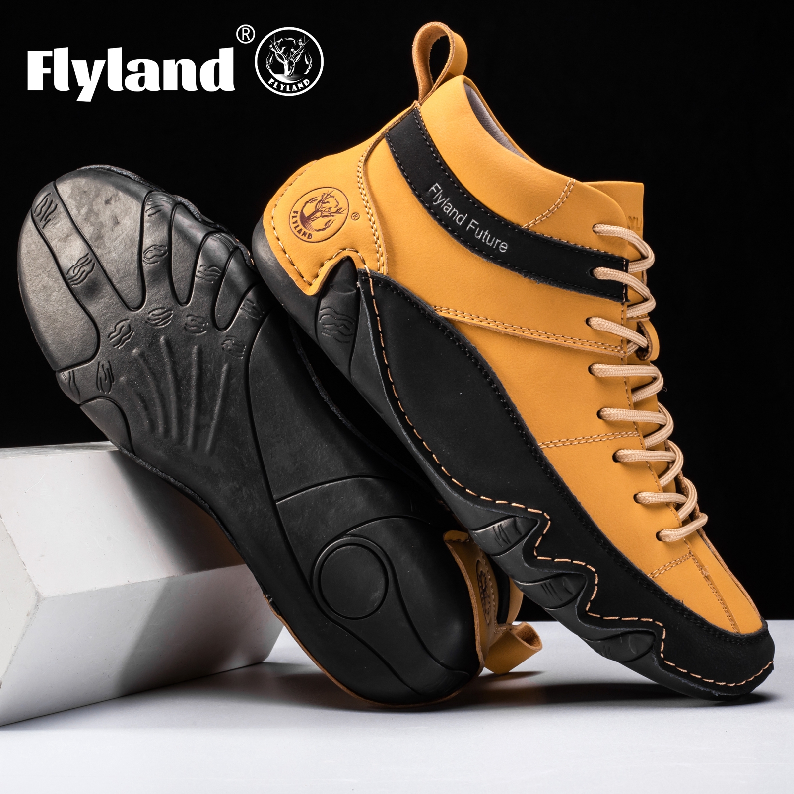 FLYLAND メンズ ファッション スニーカー ヴィンテージ クラシック ハンドメイド ドレス ブーツ チャッカ ブーツ デイリー カジュアル ワーク オフィス シューズ